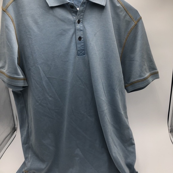 Tommy Bahama Denim Polo Shirt Mens Size‎ Large Pale Blue Preowned Stitching - Picture 1 of 16